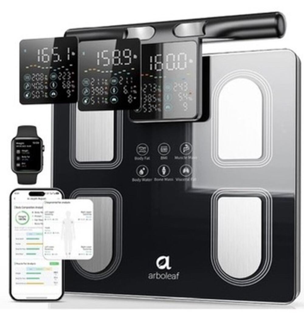 Arboleaf CS10G 8-Electrode Smart Body Fat Scale w Handle Bluetooth Black